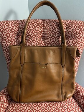 Lodis Tan Leather Tote with Double Handles